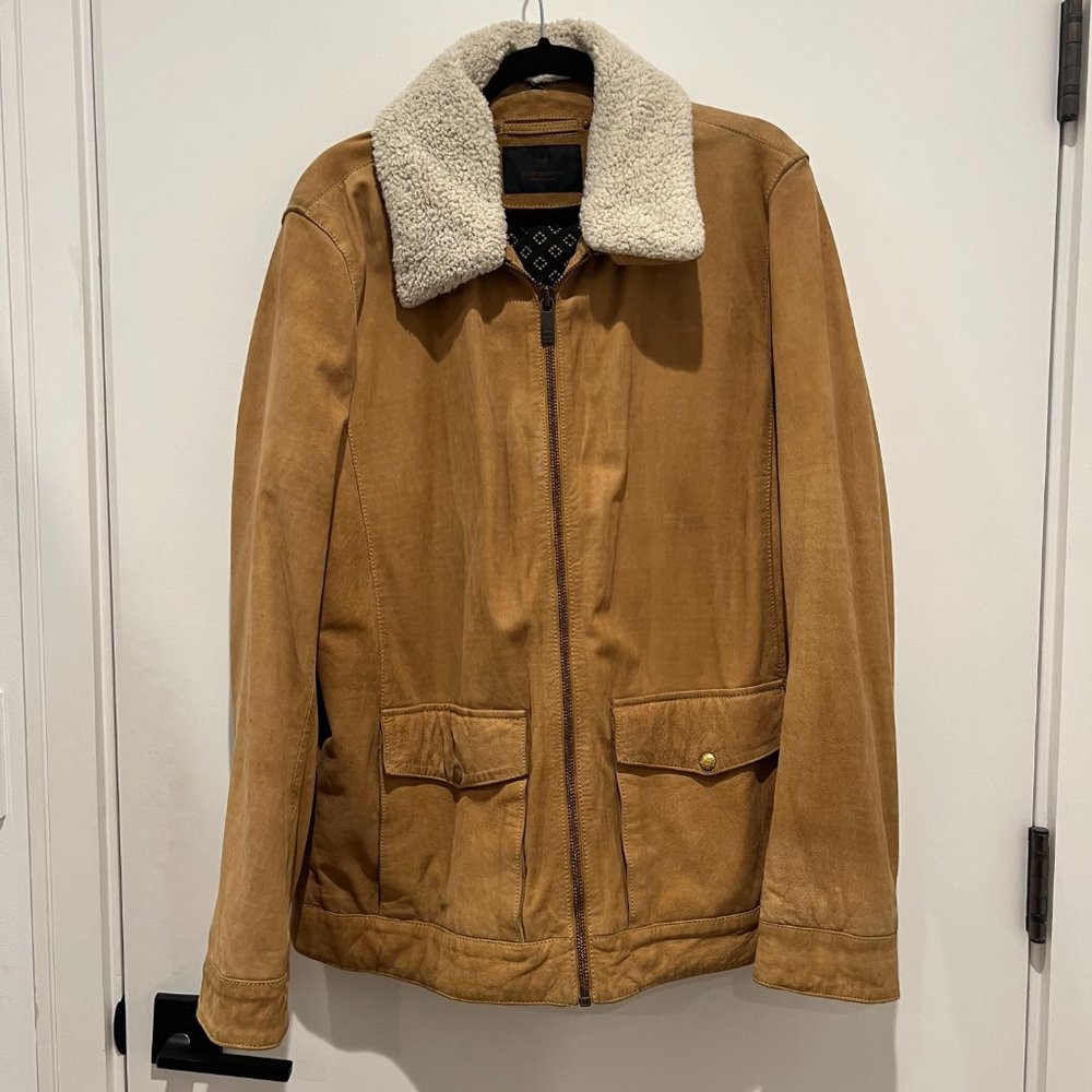 SCOTCH & SODA Leather Jacket with Removable Sherpa Collar